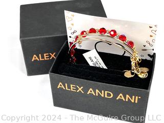 Two (2) Alex & Ani Red Crystal Dangle Bangle Bracelets in Box