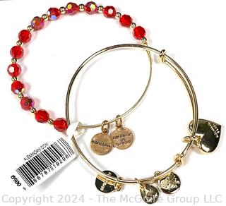 Two (2) Alex & Ani Red Crystal Dangle Bangle Bracelets in Box