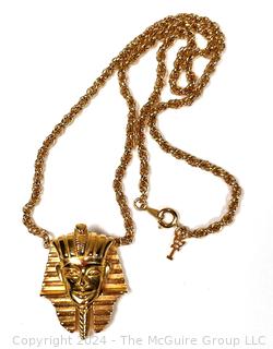 Egyptian Revival Pharaoh Pendant Necklace Signed Trifari