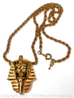 Egyptian Revival Pharaoh Pendant Necklace Signed Trifari