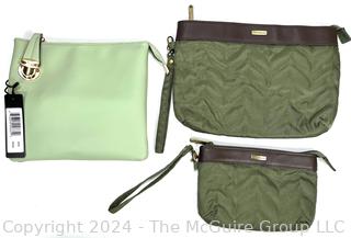 Three (3) New Green Clutch Style Handbags by Travelon and MC