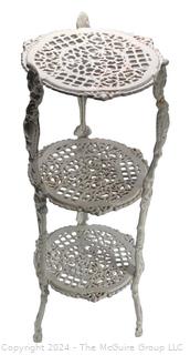 White Painted Cast Iron Three Tier Garden Side Table