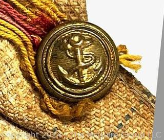 C 1900 Child's Hat with Early US Navy Buttons (Fouled Anchor variety) with Red and Gold Woven Band