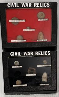 Two (2) Display Cases with Metal Detector Civil War Finds