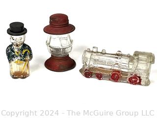 Three (3) Figural Glass Candy Containers and Jars (Victory Glass)