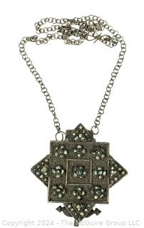 Tibetan Prayer Gau Box Pendant With Inset Stone.