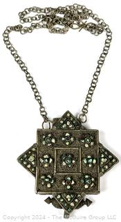 Tibetan Prayer Gau Box Pendant With Inset Stone.