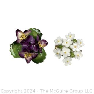 Two (2) Staffordshire England Porcelain Flower Brooches by Cara 