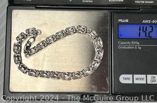 Prong Set Cubic Zirconia in Sterling Silver Tennis Bracelet Signed by GIE. 14g