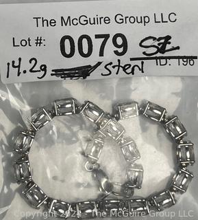 Prong Set Cubic Zirconia in Sterling Silver Tennis Bracelet Signed by GIE. 14g