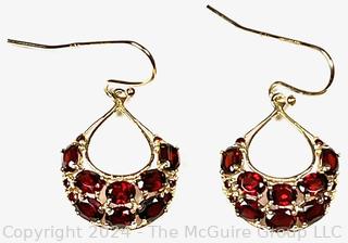 Vermeil Sterling with Inset Garnet Dangle Earrings. 