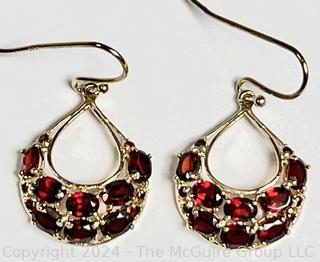 Vermeil Sterling with Inset Garnet Dangle Earrings. 