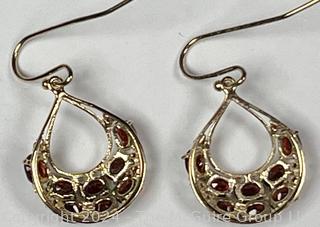 Vermeil Sterling with Inset Garnet Dangle Earrings. 