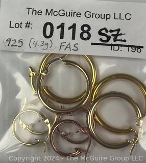 Four (4) Pairs Vermeil 925 Hoop Style Earrings