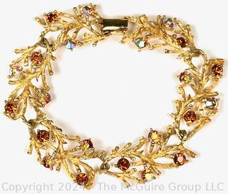 Amber Rhinestones Branch & Vine Bracelet Signed Lisner