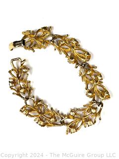 Amber Rhinestones Branch & Vine Bracelet Signed Lisner