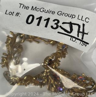 Amber Rhinestones Branch & Vine Bracelet Signed Lisner