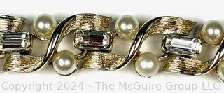 Rhinestone and Faux Pearl Link Bracelet by Lisner.