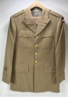 WWII US Army Officer Tan Jacket and Pants with Army Ground Forces Patch and Buttons