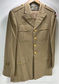 WWII US Army Officer Tan Jacket and Pants with Army Ground Forces Patch and Buttons