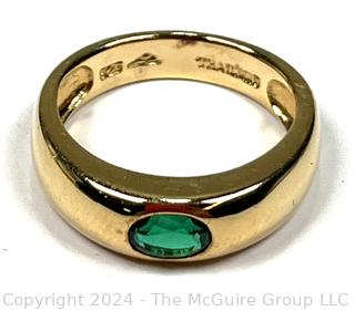 Gold Plated Vermeil on Sterling Silver Ring with Green Stone Center, Made in Thailand