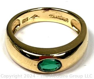 Gold Plated Vermeil on Sterling Silver Ring with Green Stone Center, Made in Thailand