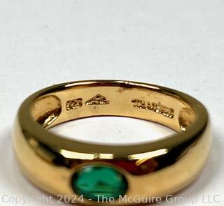 Gold Plated Vermeil on Sterling Silver Ring with Green Stone Center, Made in Thailand