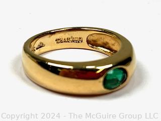 Gold Plated Vermeil on Sterling Silver Ring with Green Stone Center, Made in Thailand