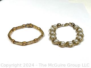 Two (2) Bracelets Including CZ Vermeil 925 and Faux Pearl.