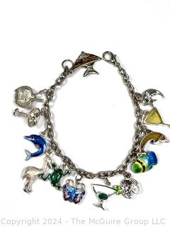 Sterling Silver & Enamel Charm Bracelet 