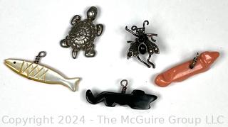 Five (5) Sterling and Carved Stone Fetish Charms or Pendants