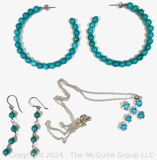 Blue Bead and Silver Earrings and Necklace