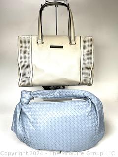 Two (2) Leather Tote Handbags in White and Blue