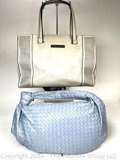 Two (2) Leather Tote Handbags in White and Blue