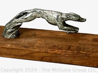 Whippet Greyhound Hood Ornament Mounted on Wood Base, Circa 1930