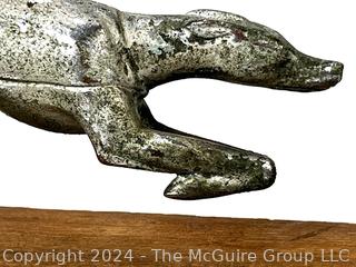 Whippet Greyhound Hood Ornament Mounted on Wood Base, Circa 1930