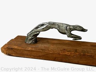 Whippet Greyhound Hood Ornament Mounted on Wood Base, Circa 1930