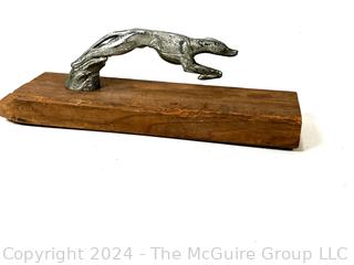 Whippet Greyhound Hood Ornament Mounted on Wood Base, Circa 1930