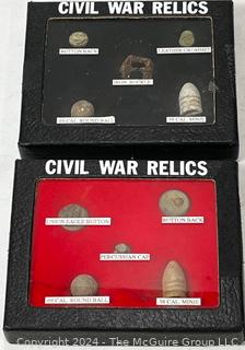 Two (2) Display Cases with Metal Detector Civil War Finds