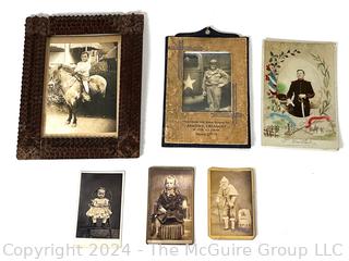 Five (5) Photographs, One in Tramp Art Wood Frame