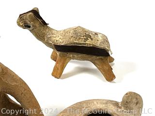 Clay Ancient Artifacts Including Oil Lamp and Animal Figurines