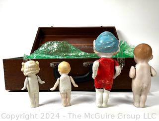 Wooden Box Full of Articulated Porcelain Dolls 