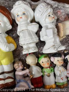 Wooden Box Full of Articulated Porcelain Dolls 