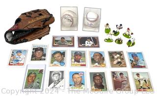 Baseball Items, Including Gloves, Signed Baseballs and Trading Cards from the 1960s Featuring Houk, Killebrew, Roseboro, Etc.