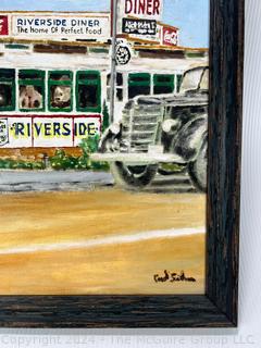 Framed Oil on Canvas of Riverside Diner Signed by Artist.  18" x 27"