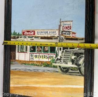 Framed Oil on Canvas of Riverside Diner Signed by Artist.  18" x 27"