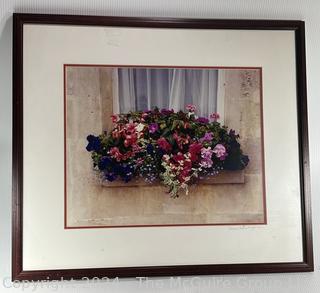 Framed Under Glass Print of Flower Box Signed by Artist. 30" x 26"