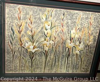 Large Framed Under Glass Print of Lilies. 50" x 37"