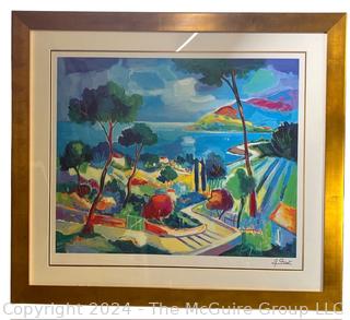 Framed Under Glass Seriolithograph  of "L'Escalier a Theoule" by Jean Claude Picot.  36" x 40"