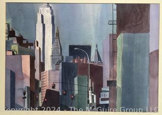 Framed Under Glass Watercolor Titled "Looking Uptown" Signed by Local Artist Marjean Willett 1991. 23 X 29"